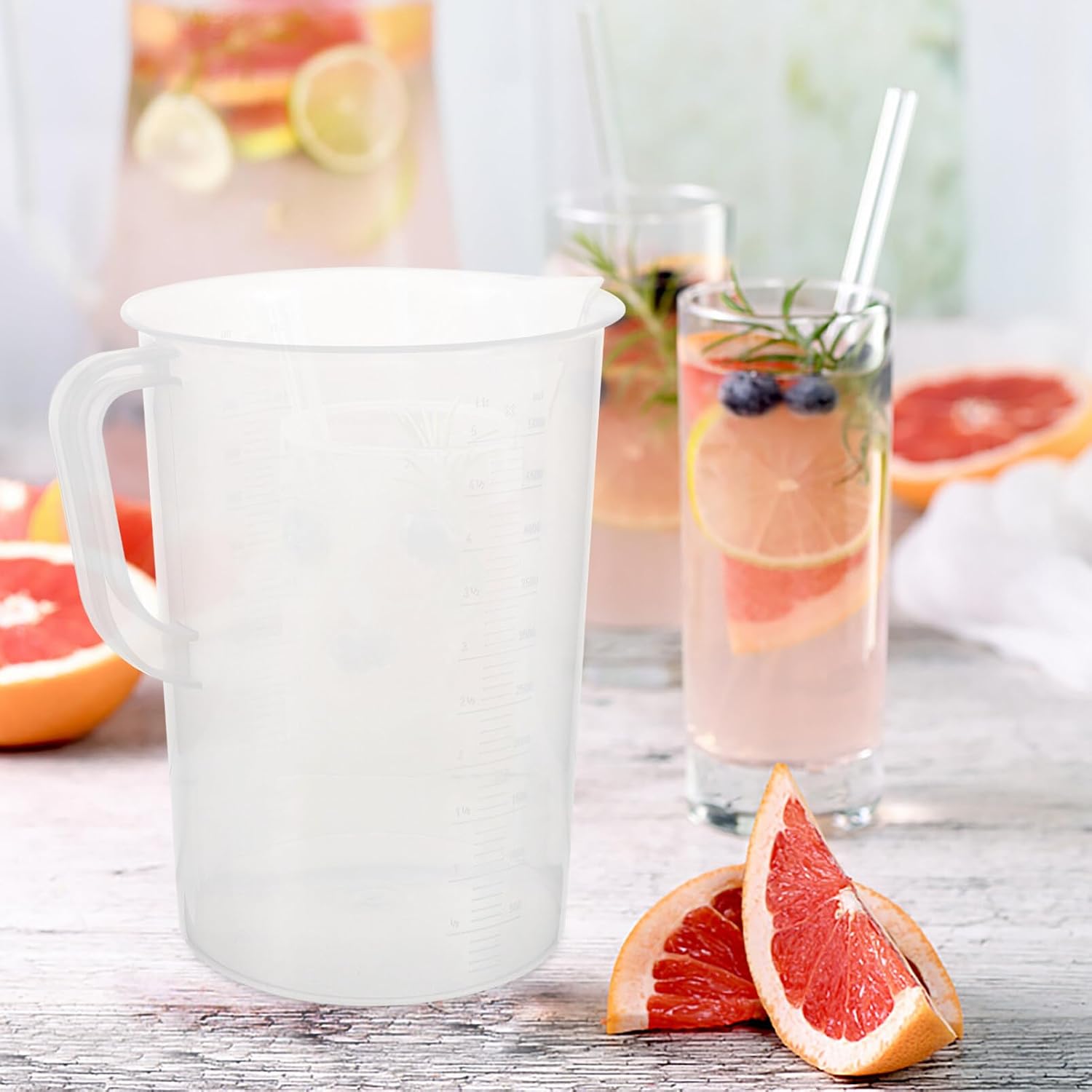 Kichvoe Unbreakable Plastic Measuring Cup 5L Stackable Pitcher Clear Measured Mug Graduated Mixing Cup with Spout and Handle
