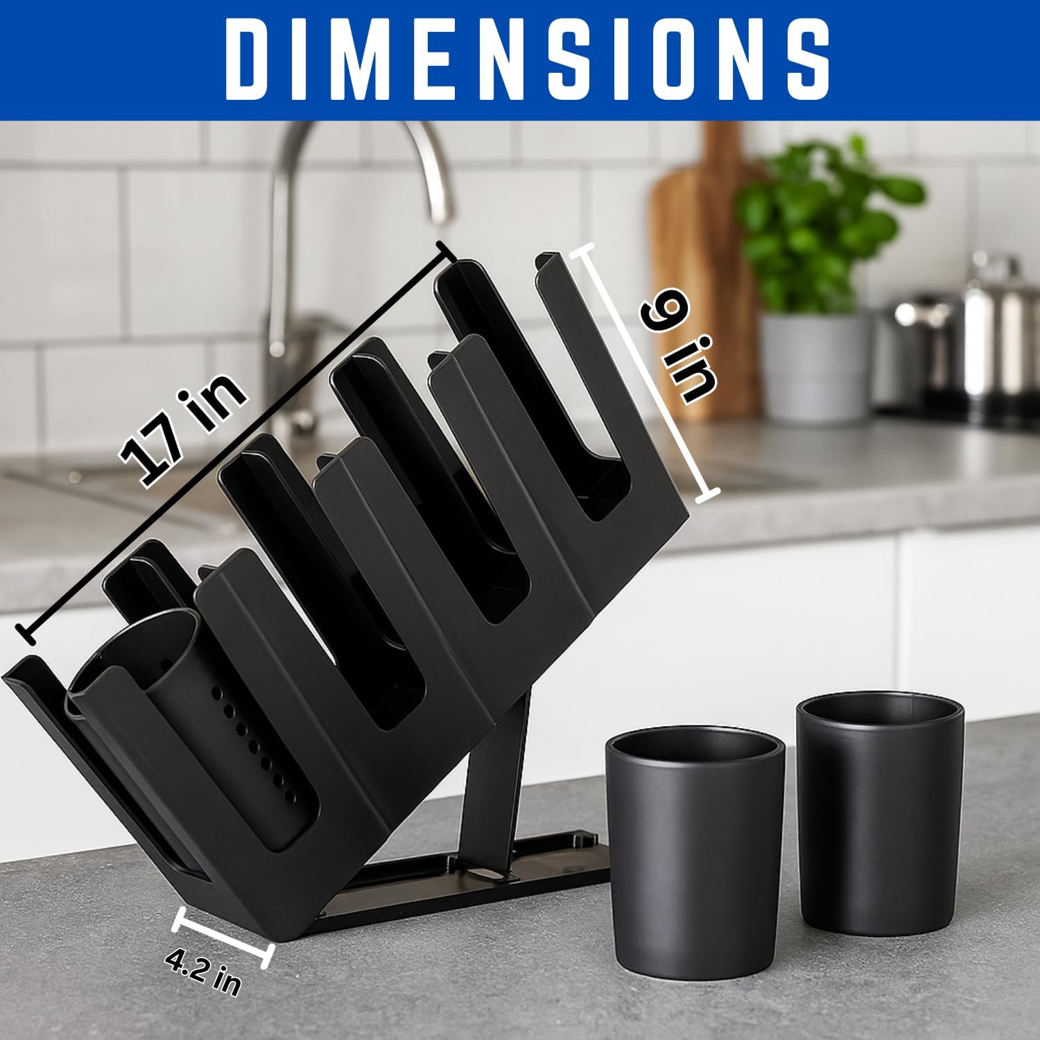 Cup and Lid Holder with Straw Organizer – Includes Clean Brush & Lid Organizer, 4 Adjustable Compartments, Coffee Cup and Lid Dispenser for Countertop, Coffee Station, Breakroom, Bar – Black