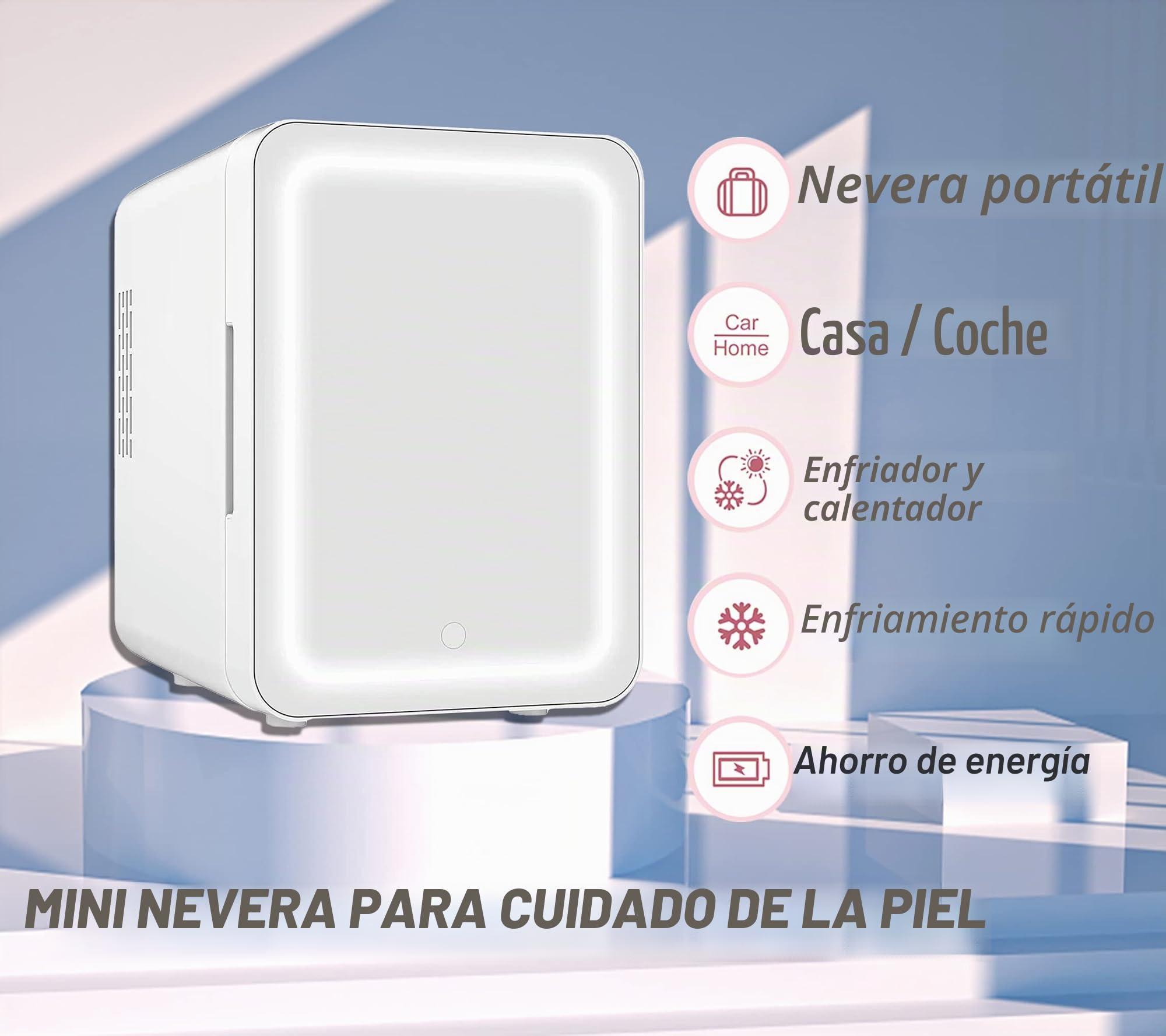 VNIMTI Mini Nevera Cosmeticos 4L, Frigorífico Mini Portátil, Pequeño Nevera con Espejo, 12V/220V, Enfriar y Calentar, Nevera Skincare para Dormitorios, Coche, Oficinas (4L-Blanco)