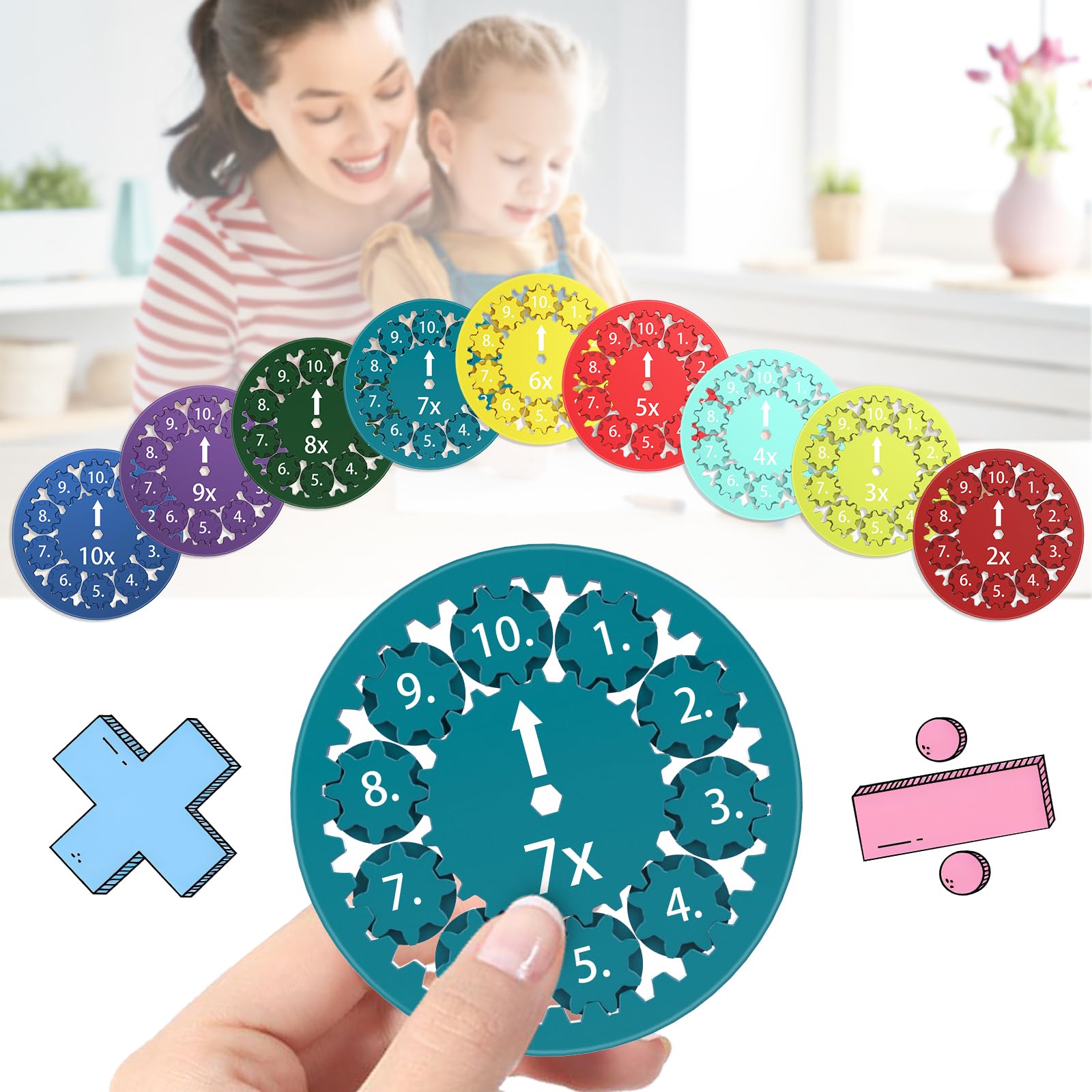 Mathe Fidget Spinner (9 Stück), Fidget Toys Kinder ab 1. Klasse, 1x1 Rechen Knobelspiele, Lernspielzeug Geschenke für 6-10, Interaktive Montessori Spielzeug zum Lernen Multiplikation und Division