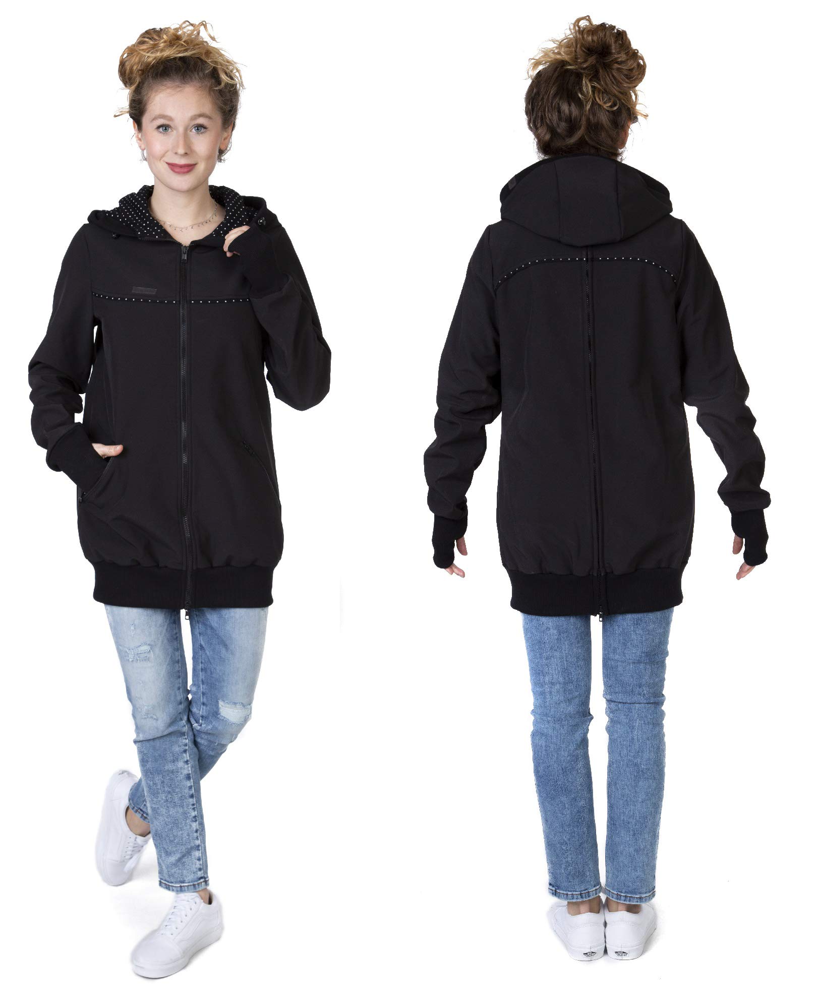 Viva la Mama 4in1 Tragejacke für Tragen auf dem Rücken oder der Brust, Softshell, Umstandsjacke + Kängurujacke - AVENTURIS