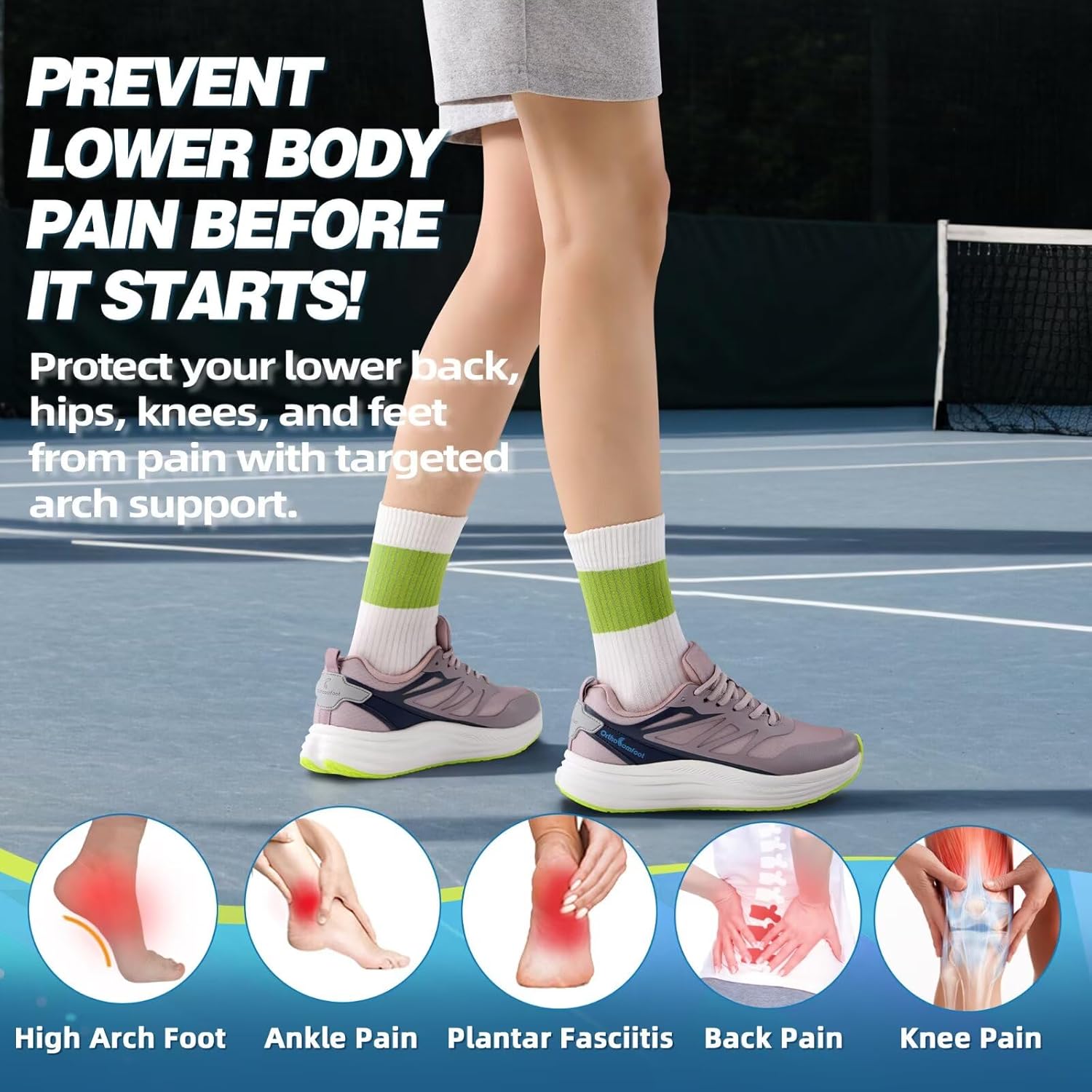 Women's Orthopedic Road Running Shoes: Comfortable Arch Supports Plantar Fasciitis Orthotic Sports Athletic Sneakers, Casual Flat Feet High Arch Tennis Work Walking Shoes for Foot Heel and Pain Relief