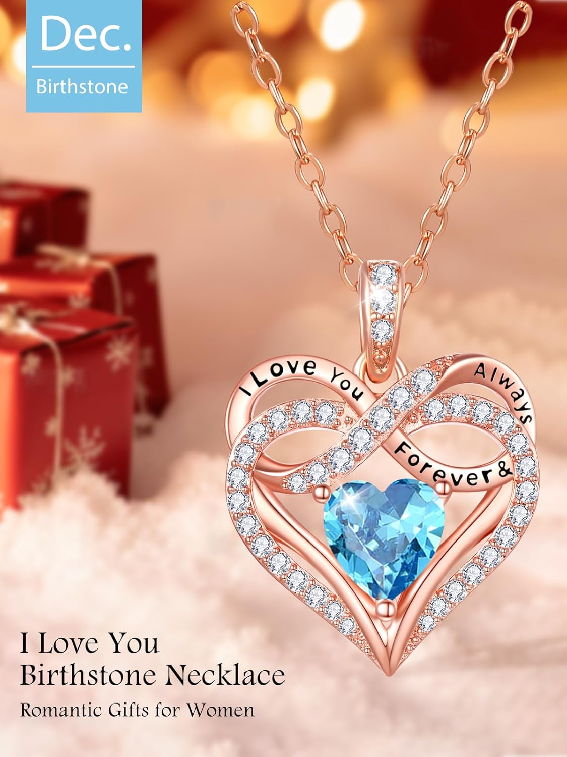 Infinity Rose Gold Valentines Heart Birthstone Necklace for Women,I Love You Always and Forever Jewelry,Valentines Anniversary Birthday Gifts for Her Wife Mom Grandma Daughter - Image 3