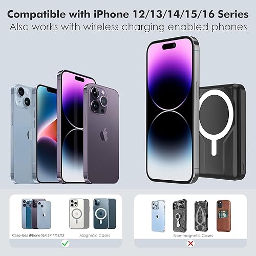 Miniatura 6 de Azmuth Cargador portátil inalámbrico con soporte, banco magnético delgado de 10000 mAh para Magsafe, batería de carga rápida de 22.5 W, compatible