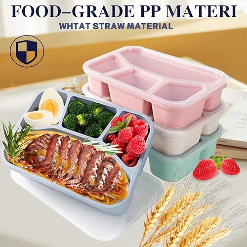 Miniatura 3 de Paquete de 8 cajas Bento, recipientes para el almuerzo con paja de trigo, reutilizables, aptos para microondas y lavavajillas, para adultos,