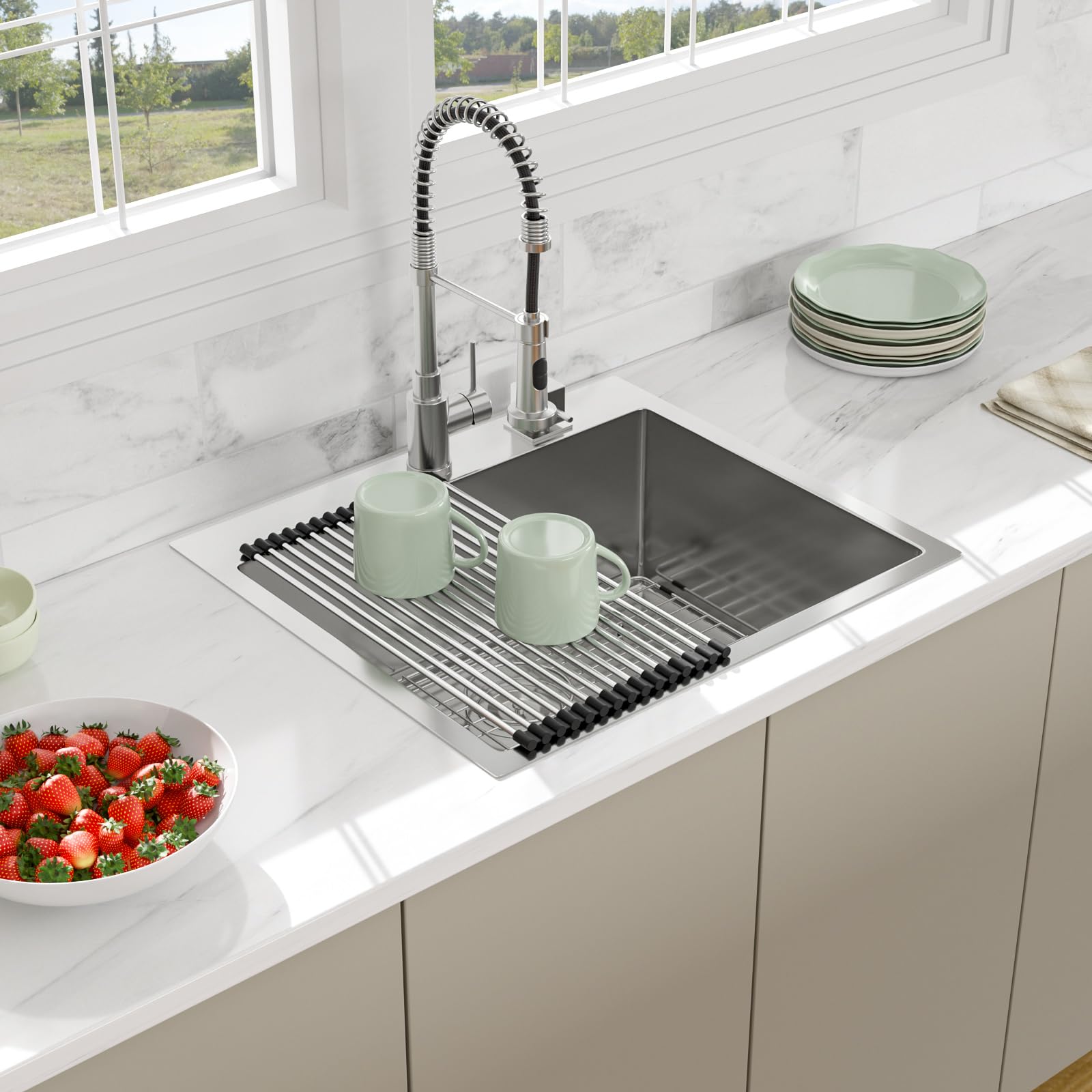 25 Drop In Kitchen Sink -Beslend 25x22 Inch Stainless Steel Kitchen Sinks 16 Guage Single Bowl Handmade Sinks Topmount Bar Sink Basin