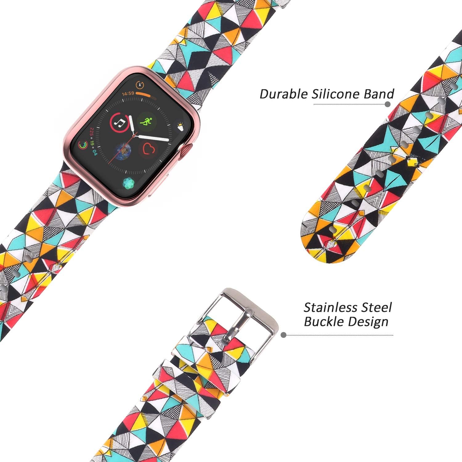 Compatible for Apple Watch Band 44mm with Screen Protector Case, Soft Silicone Sport Wristband for Apple Watch iwatch Series 6 5 4 SE(44mm,Stereoscopic image)