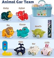 Vista 4 de Juguetes de coche de animales para niños de 1 año: Mini camiones con tapete de juego/caja de almacenamiento para niños pequeños de 1 a 2 años