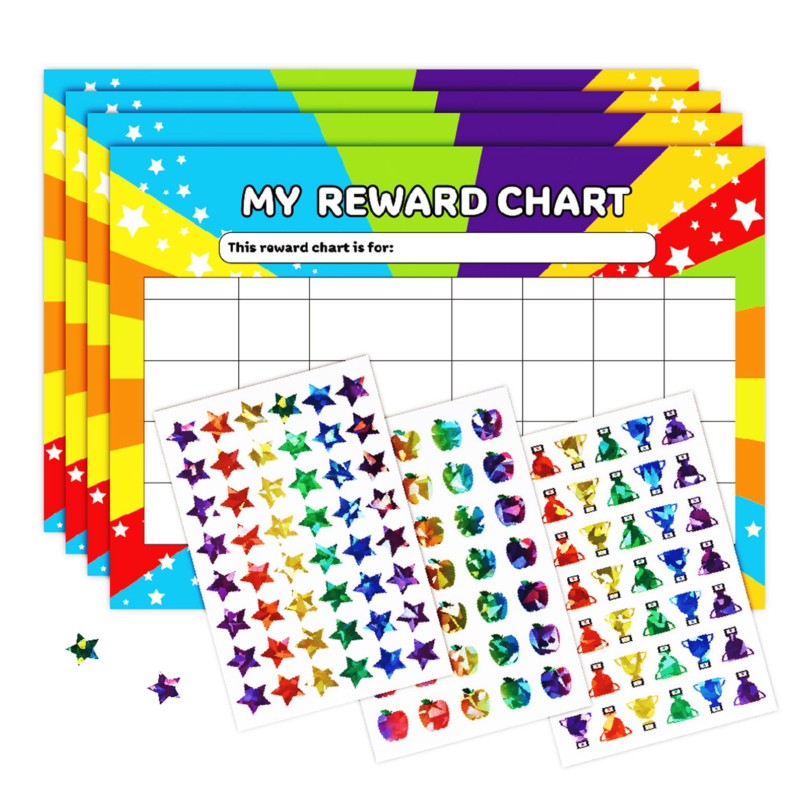 Reward Chart Stickers for Children – Behaviour Sticker Chart Set 7 Sheets A4 – Star Reward Chart with Stickers – Potty Training and Daily Habits Tracker