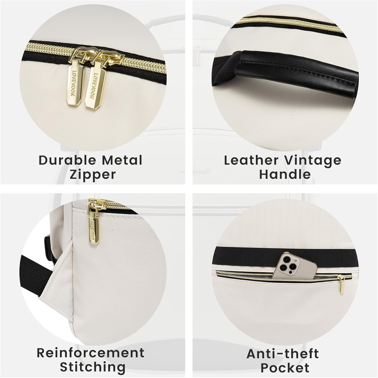 LOVEVOOK 40L Large Travel Backpack for Women Men, 17 Inch Carry on Backpack for Traveling on Airplane, Personal Item Travel Bag Airline Approved, Business Causal Weekender Backpack, Beige-Black - Image 9