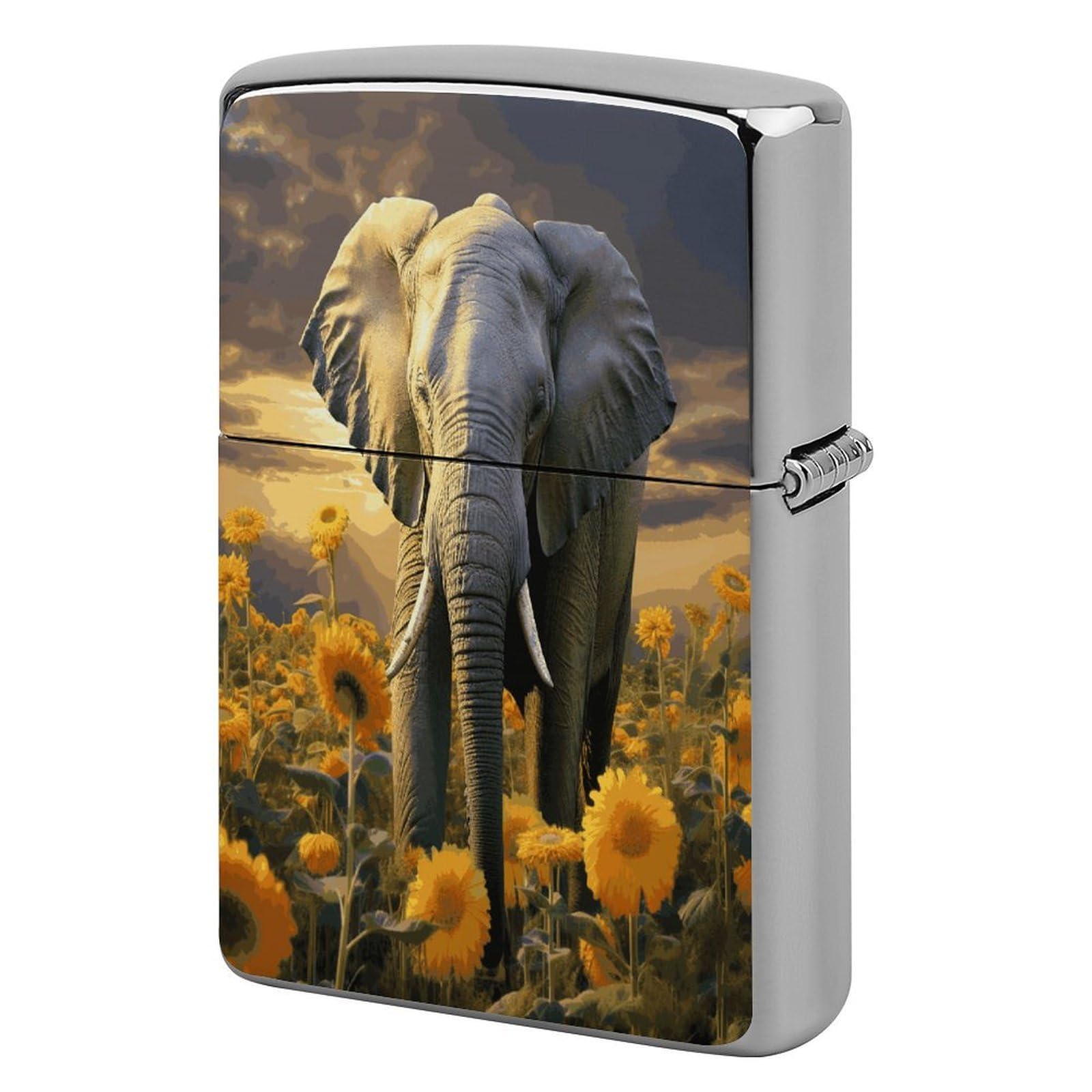 Fodpand Style Elephant With Sunflower Metal Lighter Case Cover Lighter Sleeve