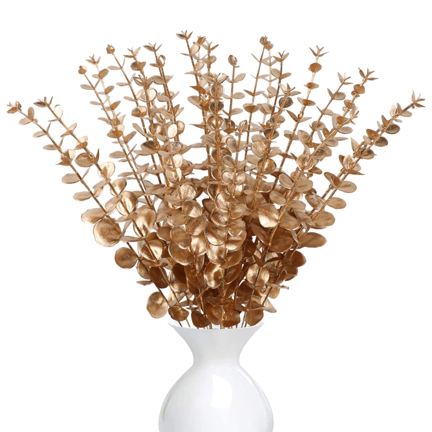 Rxkfigx Golden 24 Pcs Artificial Plants Eucalyptus Decoration, Gold Flowers, Natural Eucalyptus Dried Flowers, Eucalyptu Leaves, Dried Eucalyptu Artificial Plant Branches For Bouquet,Wedding Parties, Party