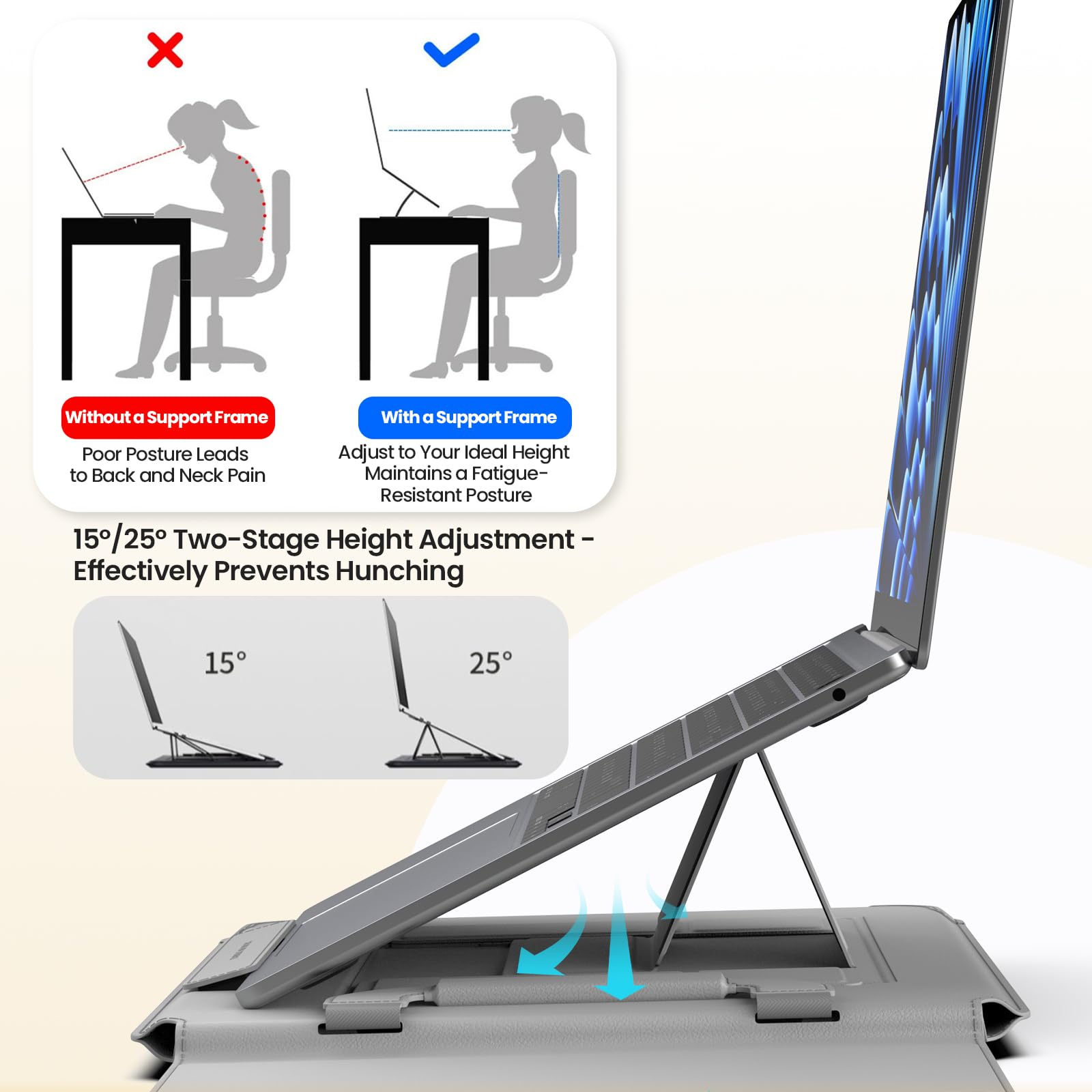 Nillkin Funda para portátil de 13 a 14 pulgadas con asa magnética, soporte ajustable y correa de mano, funda para portátil para MacBook Pro de 14 pulgadas/Huawei/Xiaomi/HP, gris