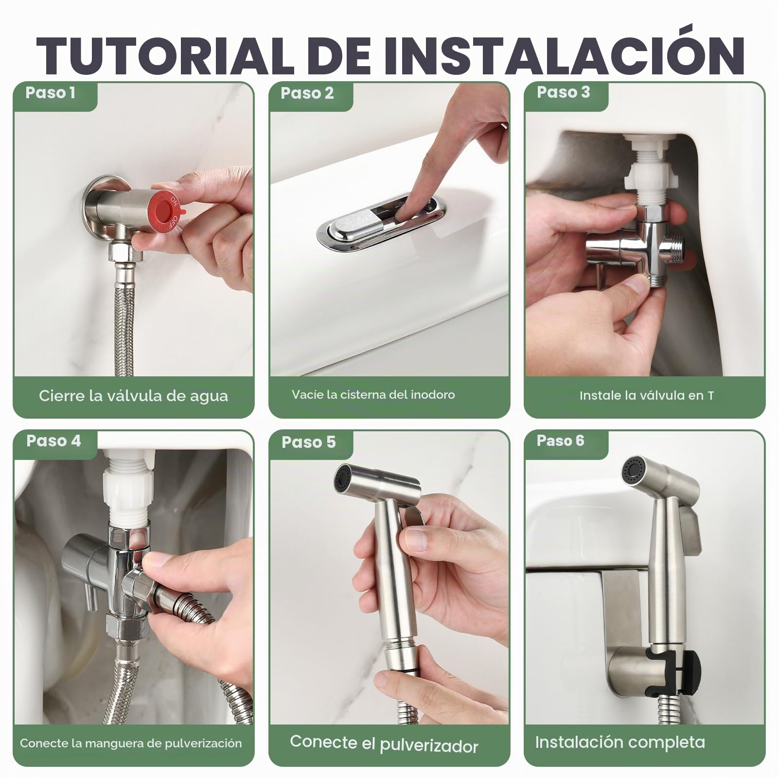 Alcachofa de mano para bidé, accesorio de bidé de acero inoxidable para inodoros, cabezal de pulverización ajustable de alta presión para higiene íntima (G1/2"-3/8")