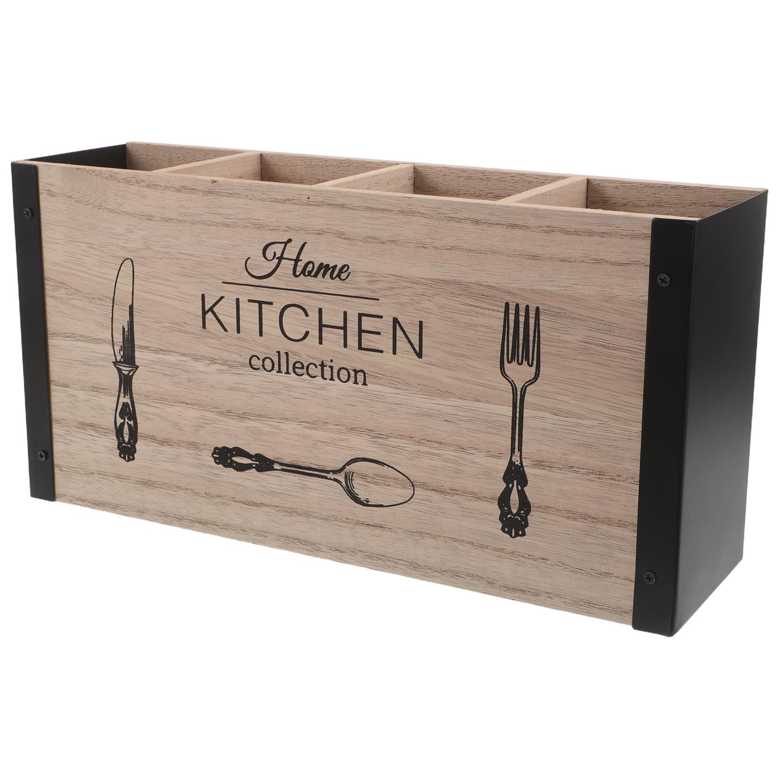 Organisateur de Cuisine en Bois à 4 Compartiments pour ustensiles et Couverts - Idéal pour Le Plan de Travail ou Le comptoir.