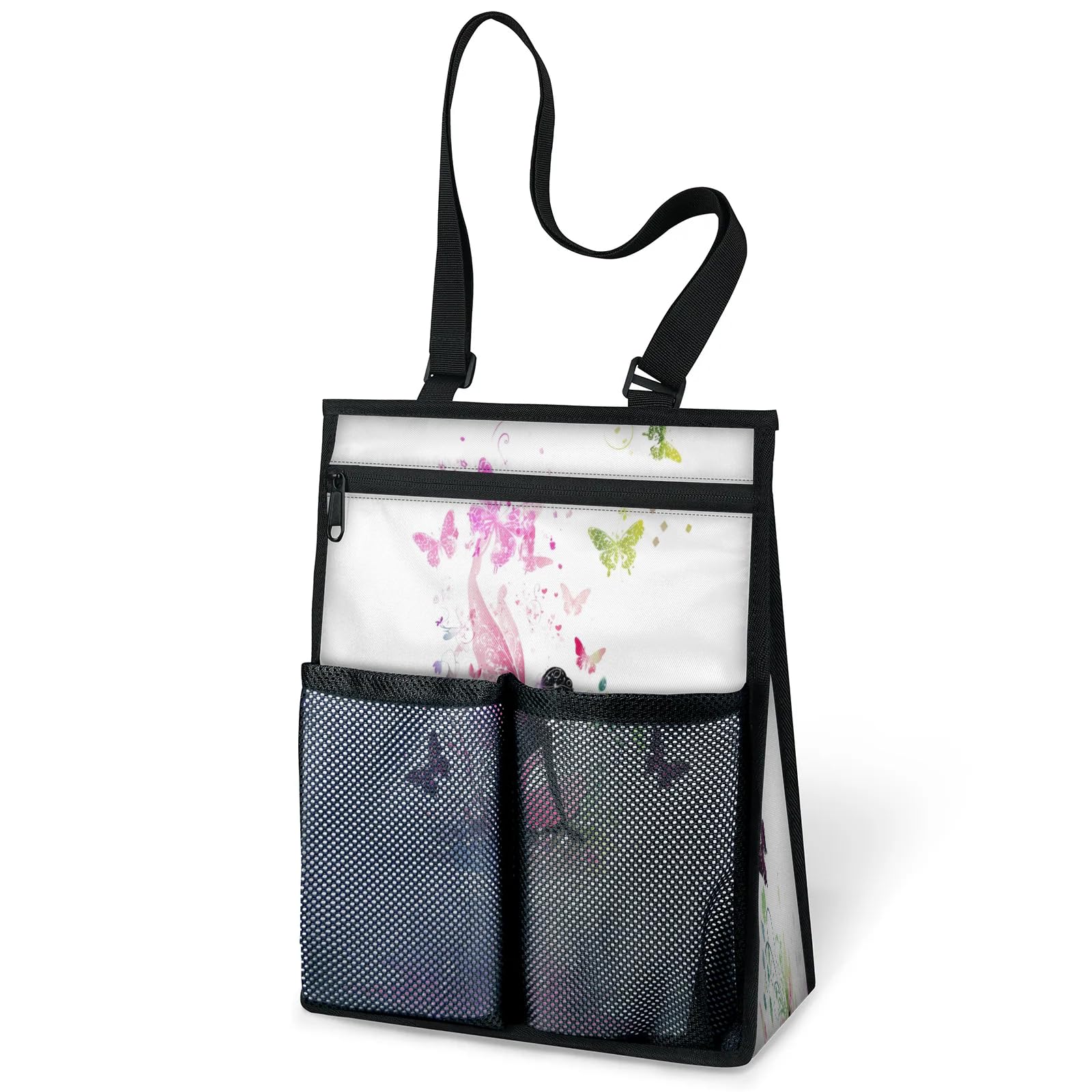 Ourtheme Butterflies Flowers Fairy Portable Shower Bag for Travel Gym Camp Beach Tote Shower Caddy Bags Hanging Toiletry