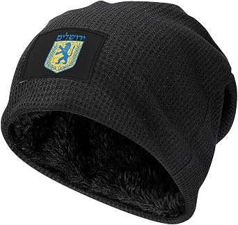 Jewish Israel Emblem of Jerusalem Beanie Winter Hats Slouchy Fleece Lined Knit Warm Skull Cap for Men Women