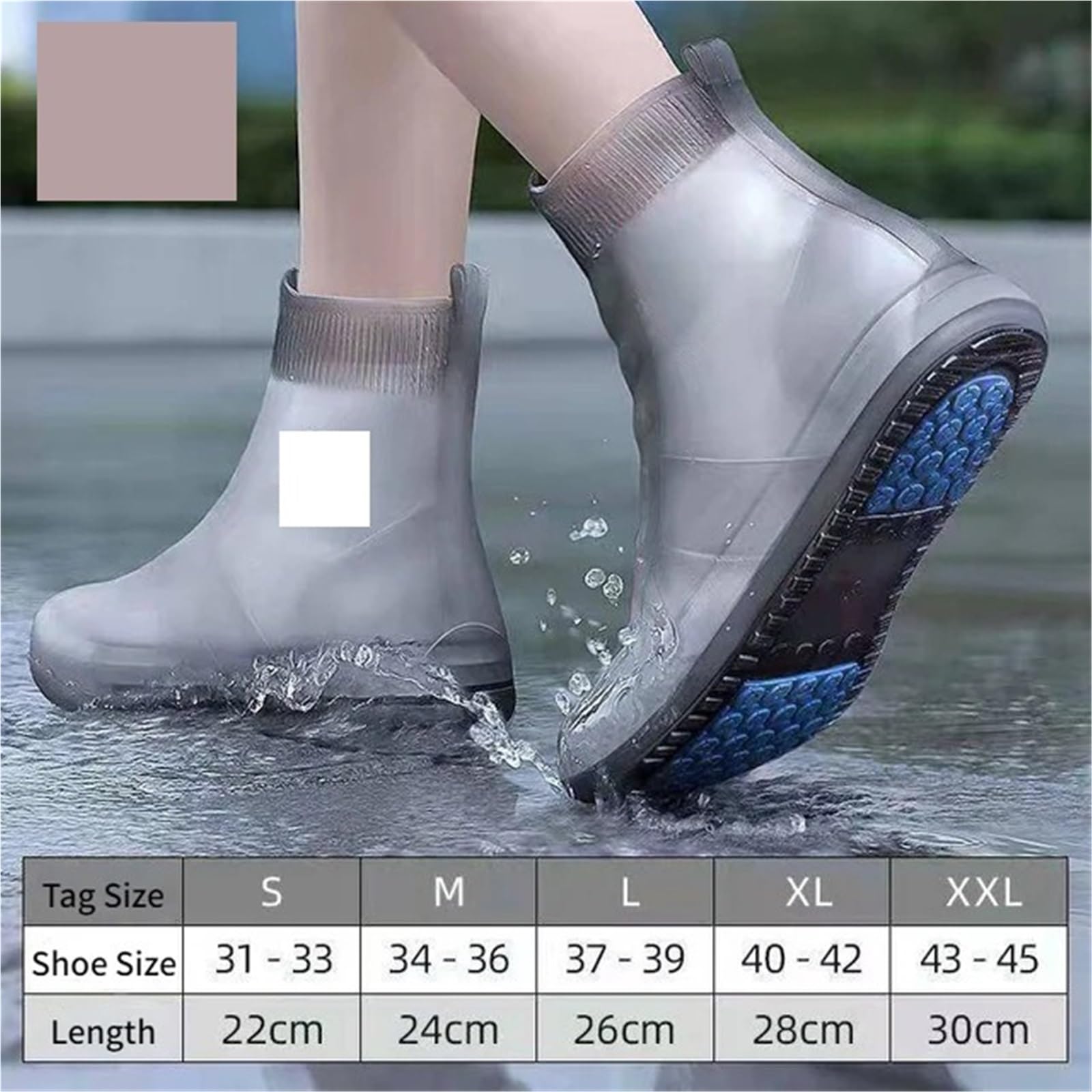 Botas de lluvia reutilizables, cubiertas for zapatos contra la, antideslizantes, silicona, resistentes al agua, for días lluviosos, 3 pares para Protección