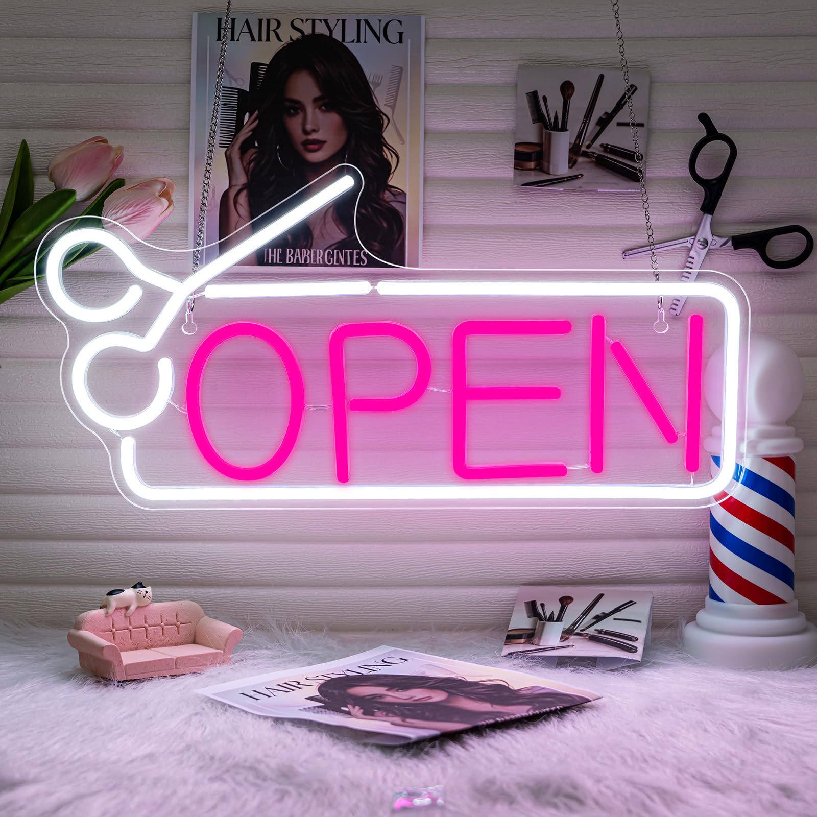 Amazon.com: Open Neon Sign Pink Hair Salon Neon Light Barber LED