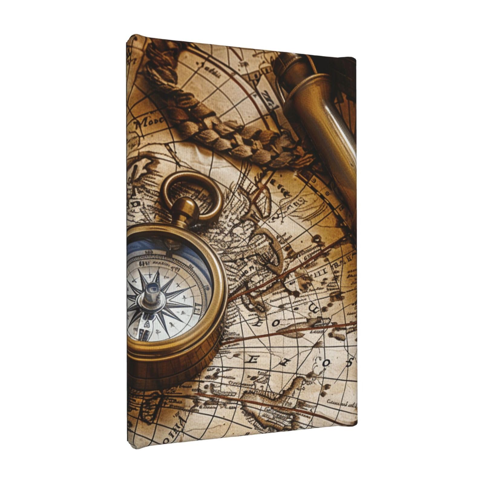 YKLJG Compass and Old World Map Printed Wall Art Canvas Painting 20x30 CM Wooden Framed Picture Painting Artwork Prints for Bedroom Kitchen Home Office Decor