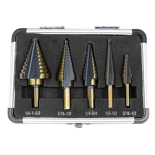 Miniatura 2 de Broca escalonada de acero de alta velocidad HSS de 5 piezas cobalto para núcleo de cortador de agujero de madera de metal (1 caja de titanio)