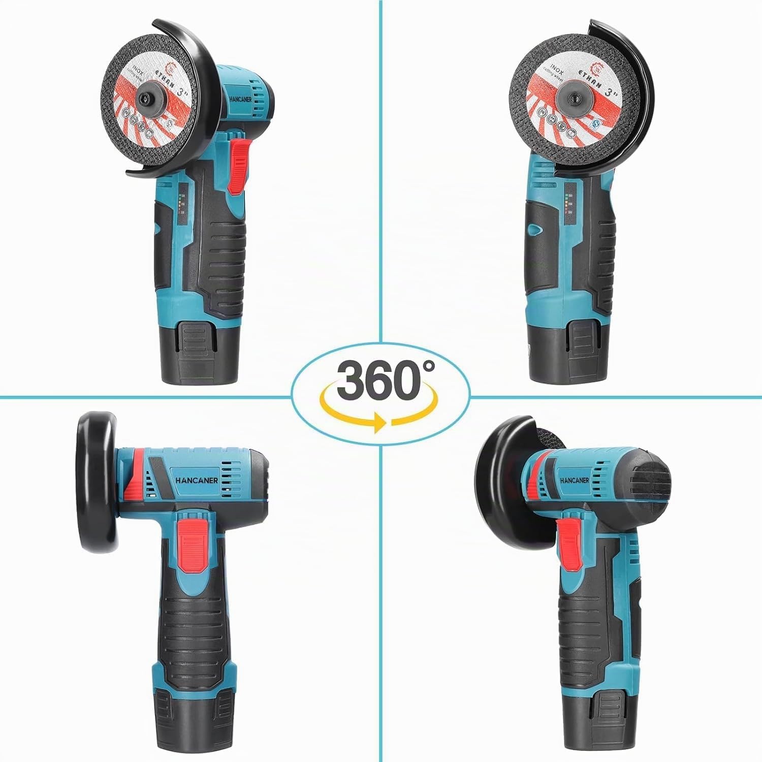 Mini Smerigliatrice Angolare Senza Fili Hancaner 19500RPM 12V Professional Smerigliatrice Senza Fili | 2 Batterie 2.0Ah | 6 Dischi da Taglio 76mm | Smerigliatrice Angolare Senza Fili per Molatura e
