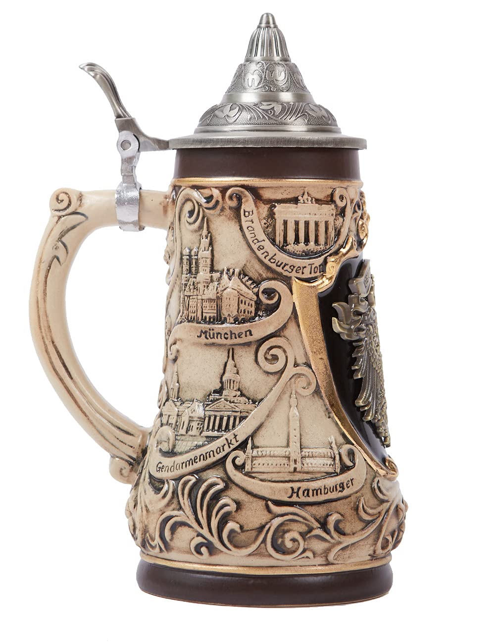 Jarra de Cerveza Alemana Oktoberfest Baviera Frankfurt Vikinga Tapa de Estaño para Hombre Padre Amante de la Cerveza 1.0L
