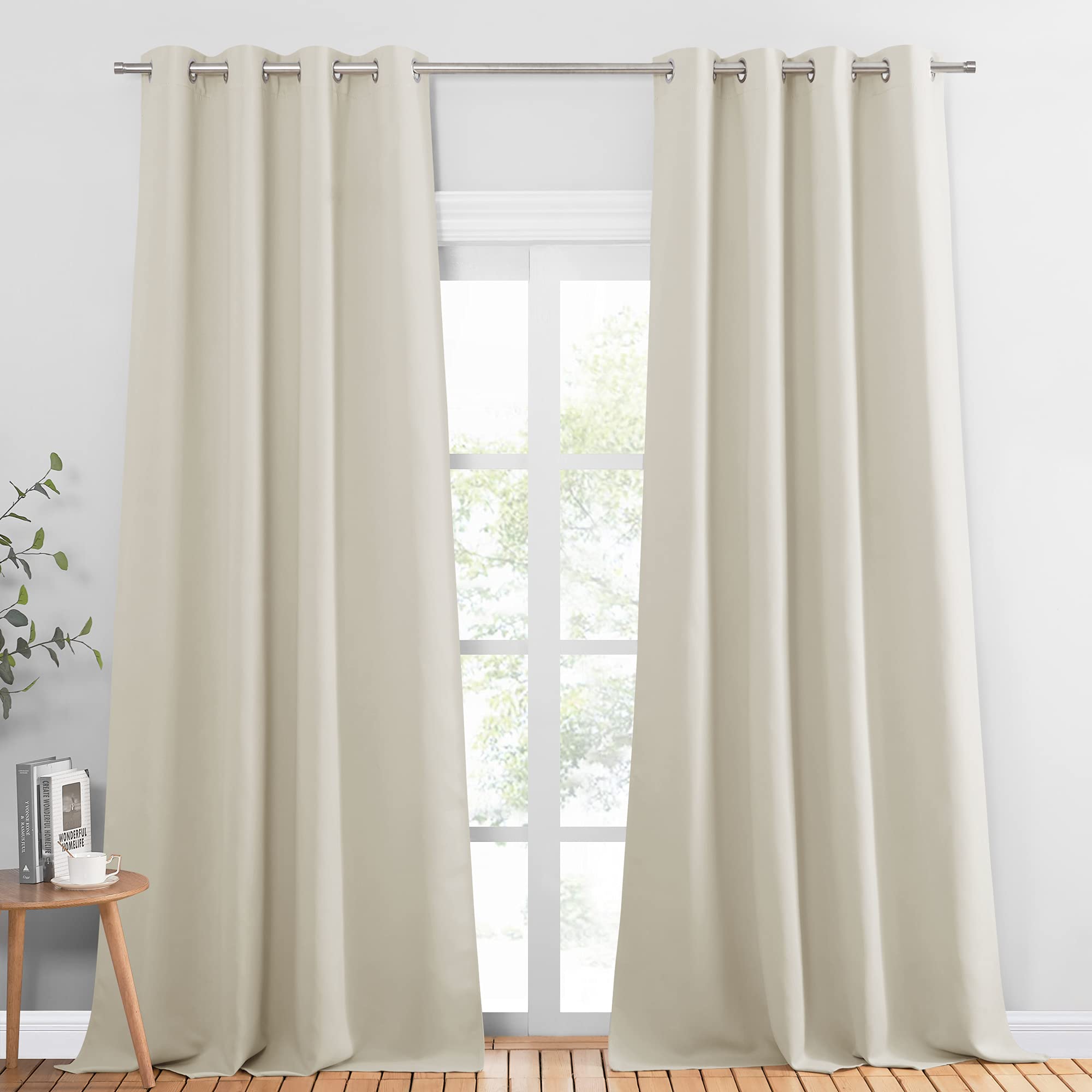 PONY DANCE Tenda Oscurante Termiche con Anelli Camera da Letto 1 Pezzo L 140 x A 240 cm Decorazione Curtain Porta Interna per Soggiorno, Beige Chiaro