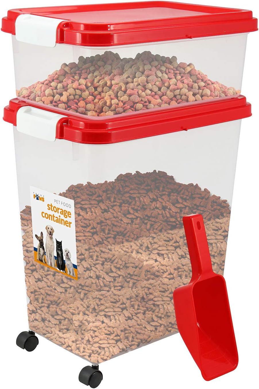 3-Piece Airtight Pet Food Storage Container with Measuring Scoop Plastic Pet Dog Cat Animal Dry Food Dispenser (Red)
