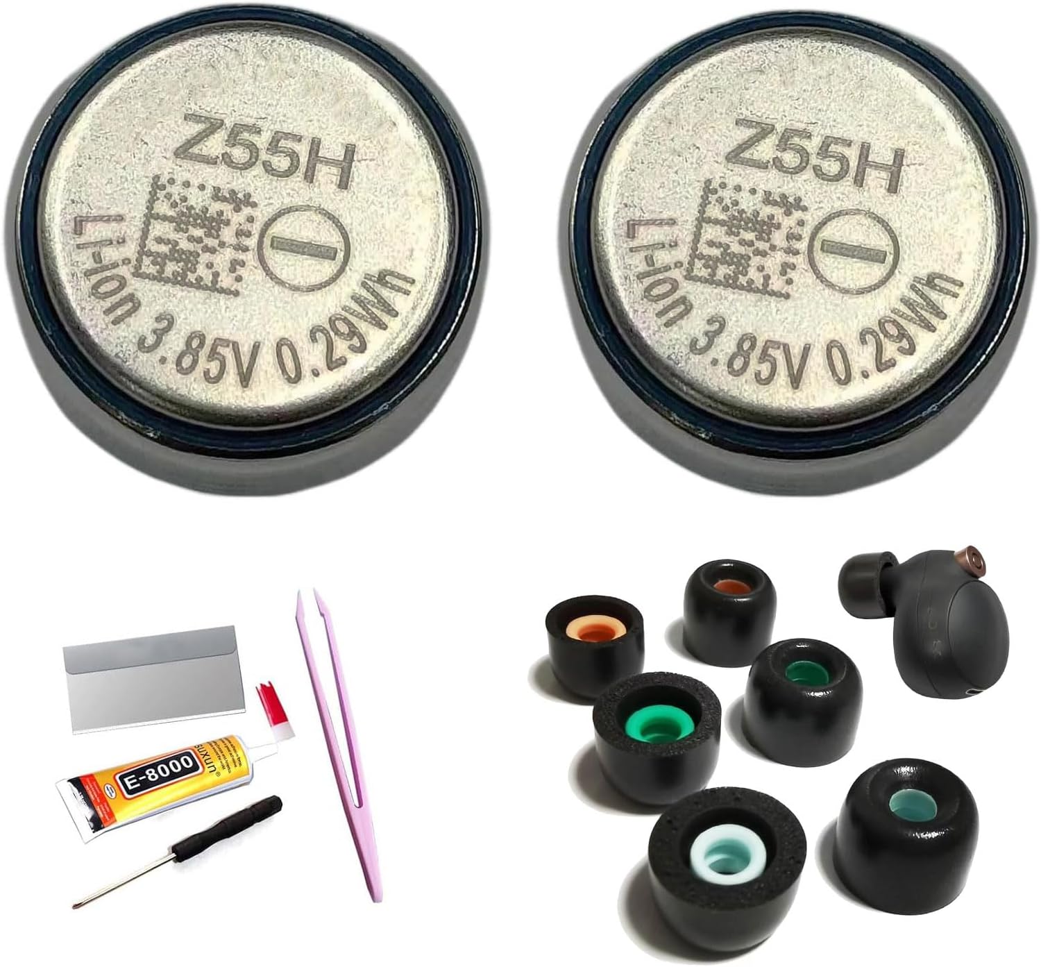 LIR1254 Replacement 3.85V 70mAh 0.29Wh Z55H Battery Compatible with WF1000XM4 WF-1000XM4 WF-SP900 Headphones,S/M/L 3 Sizes 3 Pairs Soft Memory Foam Ear Tips Earbuds Foam Tips+Tools