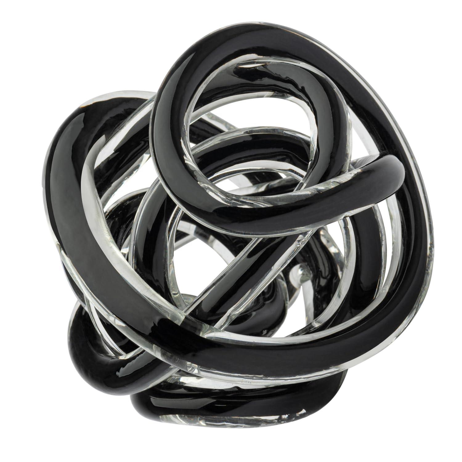 Torre & Tagus Black Orbit Hand Blown Glass Infinity Knot Sculpture - 4.5 Inch Glass Art Knot Decor Ball For Home Decor, Small Centerpiece Table Decoration For Home Interior (Solid )