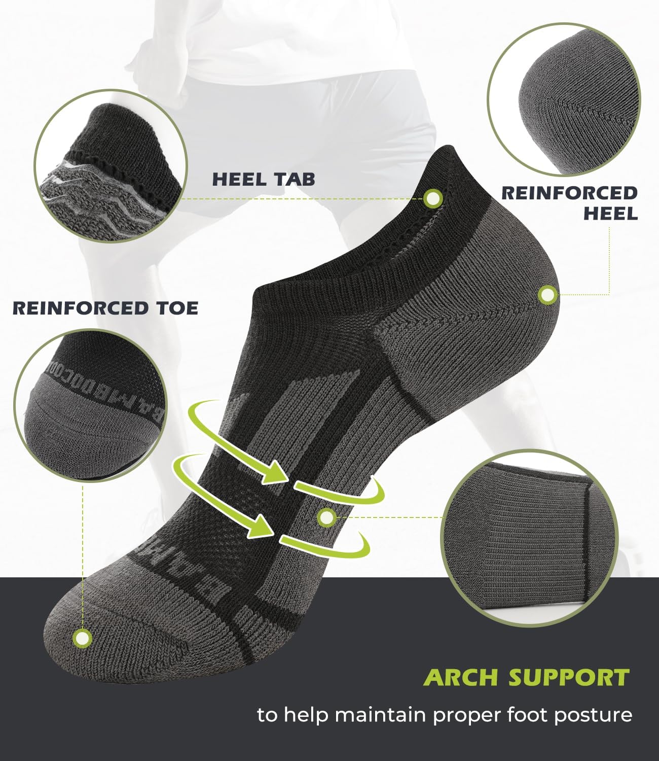 BAMBOO COOL Men's No-Show Socks Low Cut Breathable Moisture-Wicking Socks Non Slip Running Workout casual, 6 Packs - Image 5