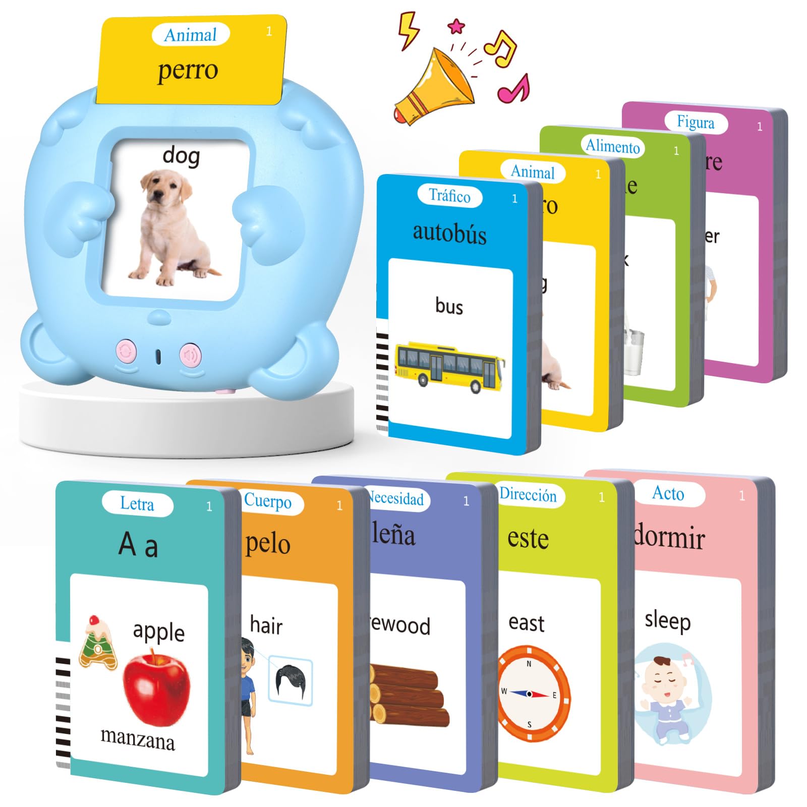 Tarjetas Flash Parlantes Tarjeta Flash Parlante Juguetes Educativos Niños para 3+ Años 255 Tarjetas 510 Palabras Flash Parlantes Juguetes de Aprendizaje Talking Flash Card (España Azul 510)