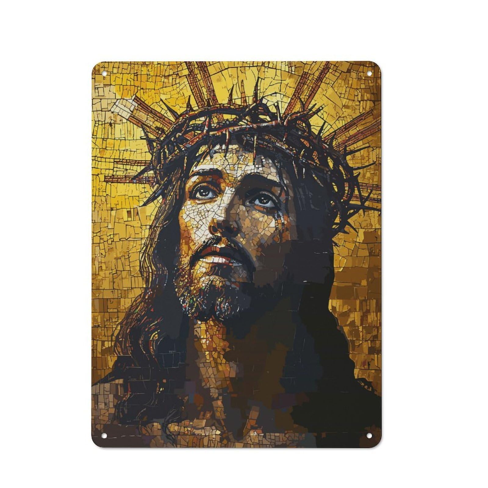 Junmoney Christ Jesus Mosaic Vintage Printed Metal Sign 40X30cm For Bar Or Restaurant, For Restaurant Interior Fans