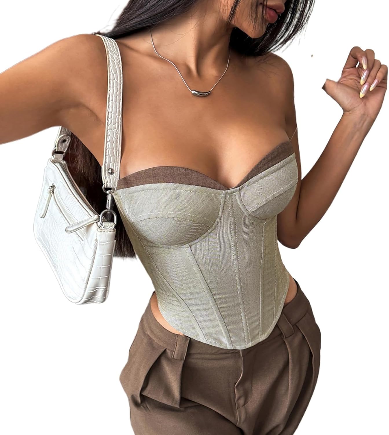 Women's Convertible Strapless Bustier Contrast Trim Spaghetti Straps Tops Going Out Bodyshaper Sexy Sleeveless Top