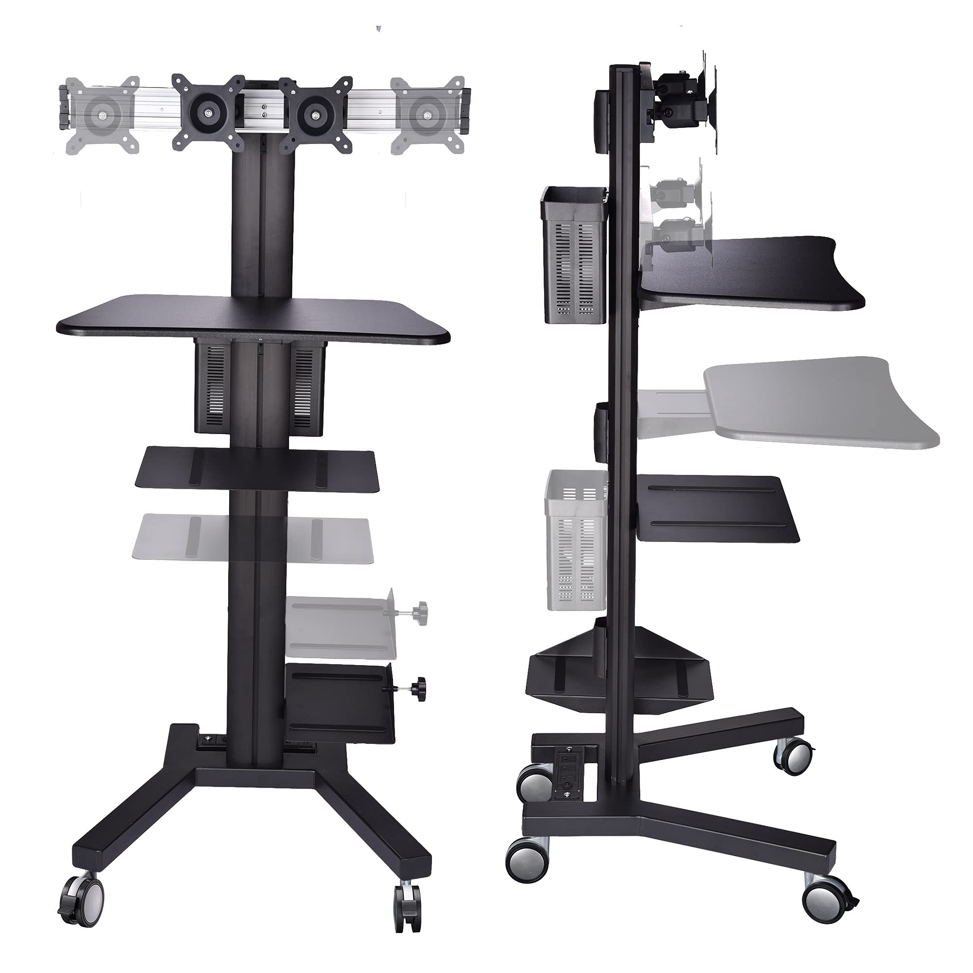 AW 4Wheel Rolling Desktop PC Mobile Cart for 2 Dual Monitor Printer