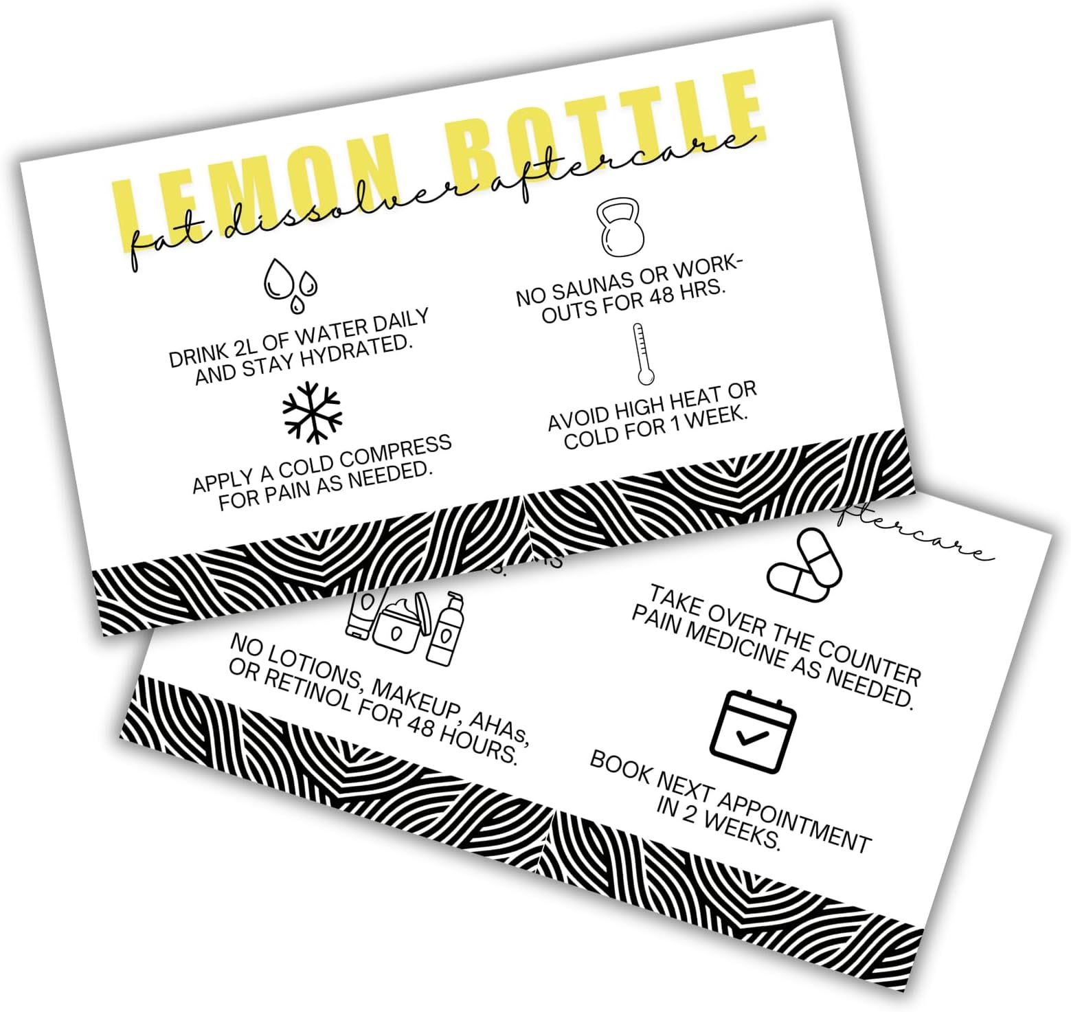 Lemon Bottle Fat Dissolver Aftercare Instruction Cards | 50 pk 2x3.5” Liquid Lipo Facial Consent Injection Card Clients Wallet Post Pre Treatment