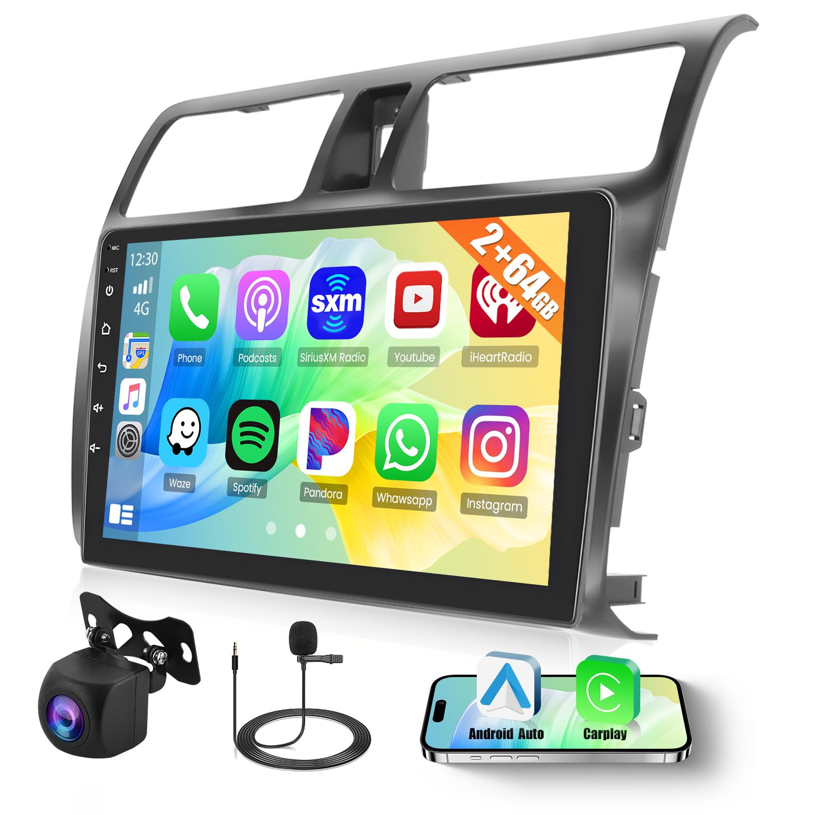 Inefala [2+64G] Car Stereo for Suzuki Swift 2005 2006 2007 2008 2009 2010 with Wireless Carplay/Android Auto, 10 Inch HD Touchscreen for Swift with GPS WiFi Bluetooth FM/RDS Radio EQ SWC
