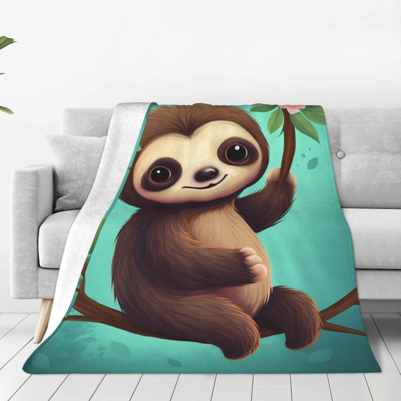 Cute Sloth Throw Blanket for Couch, Plush Fuzzy Soft Flannel Blankets and Throws for Sofa, 50"x40" Bed Blankets for Travel Camping Chair, All Season Warm Fleece Blanket
