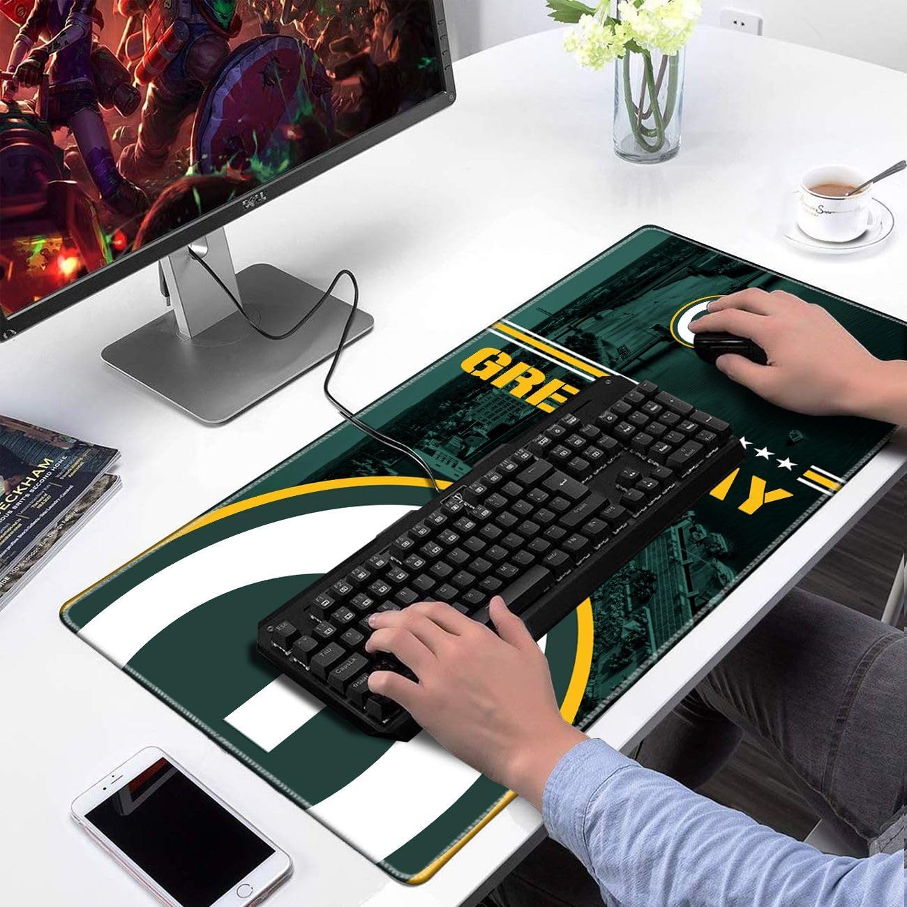 Large Stitched Edges Gaming Mouse Pad,31.5 X 13.8 Inch Mousepad for Laptop Computer Desktop Keyboard,City Design Mat for Football Fans - Green