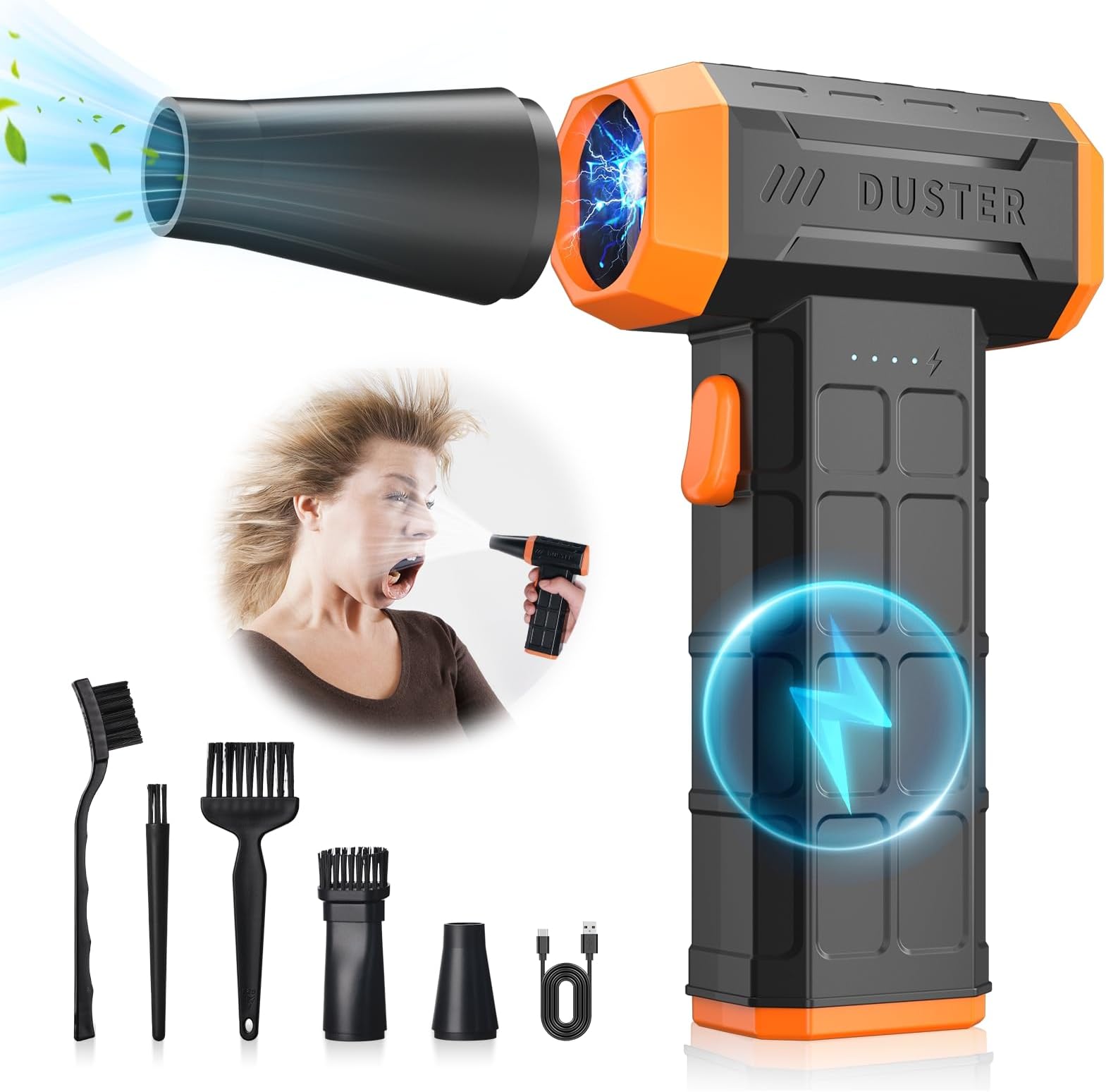 Compressed PC Air Cleaner Duster, Electric Air Blower for PC Cleaning, Mini-Blower Turbo Fan 3-Speed Adjustable 150000RPM Compressed Air Dusters, Jet Dry Blower for Laptop Computers Keyboard