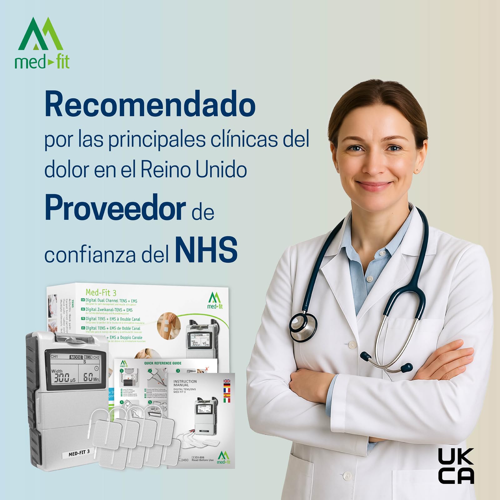 Med-Fit 3 Electroestimulador TENS y EMS - Dispositivo Médico Clase IIa para Dolor de Espalda, Ciática, Artritis, Rodilla, Hombro y Rehabilitación Muscular