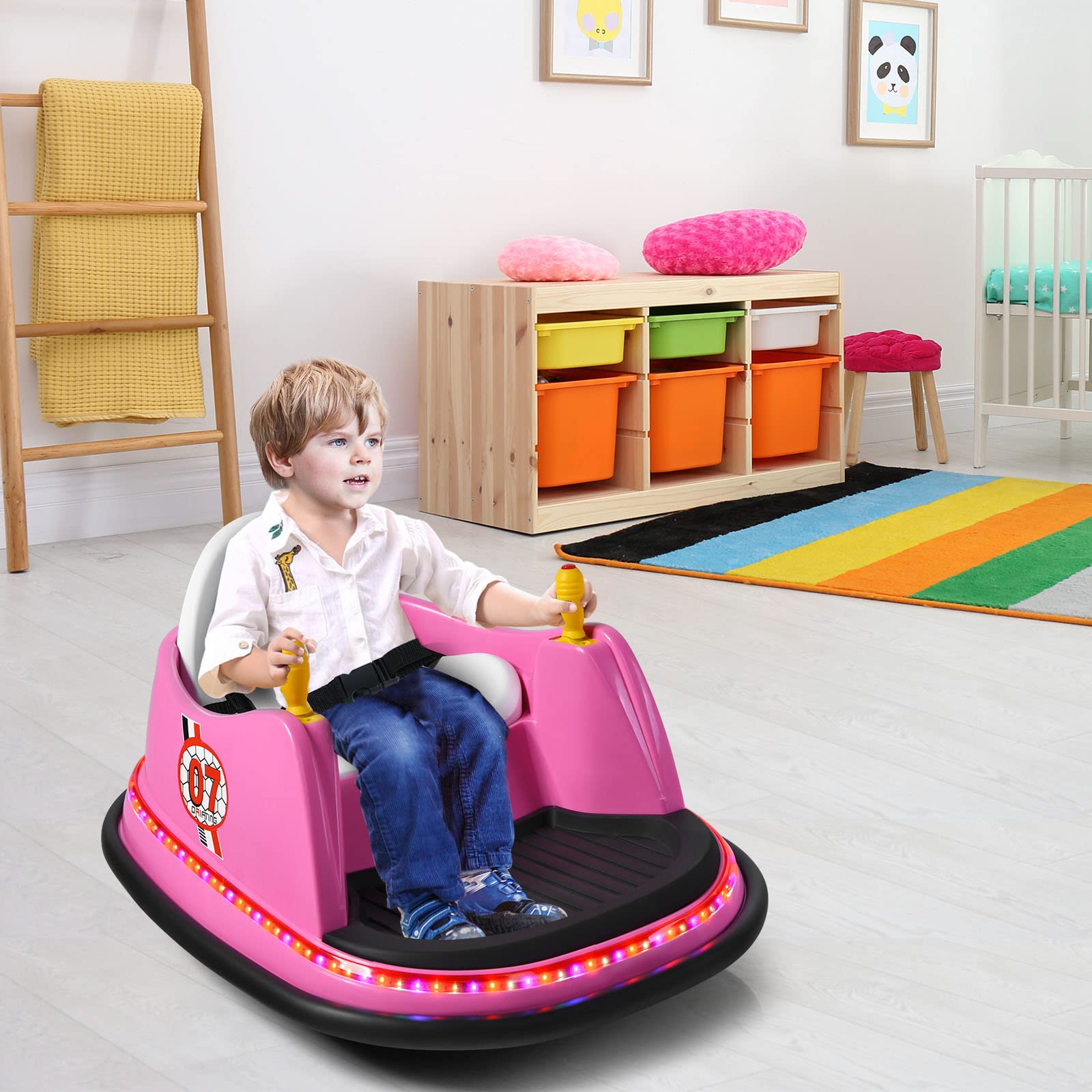 GOPLUS 6V Elektro Autoscooter mit 2,4 GHz Fernbedienung, Kinderfahrzeug 360 Grad, mit bunten Lichtern, EIN-Tasten-Start, Sicherheitsgurt, Musik, Hupe, für Kinder von 2-5 Jahren, bis zu 2km/h (Rosa)