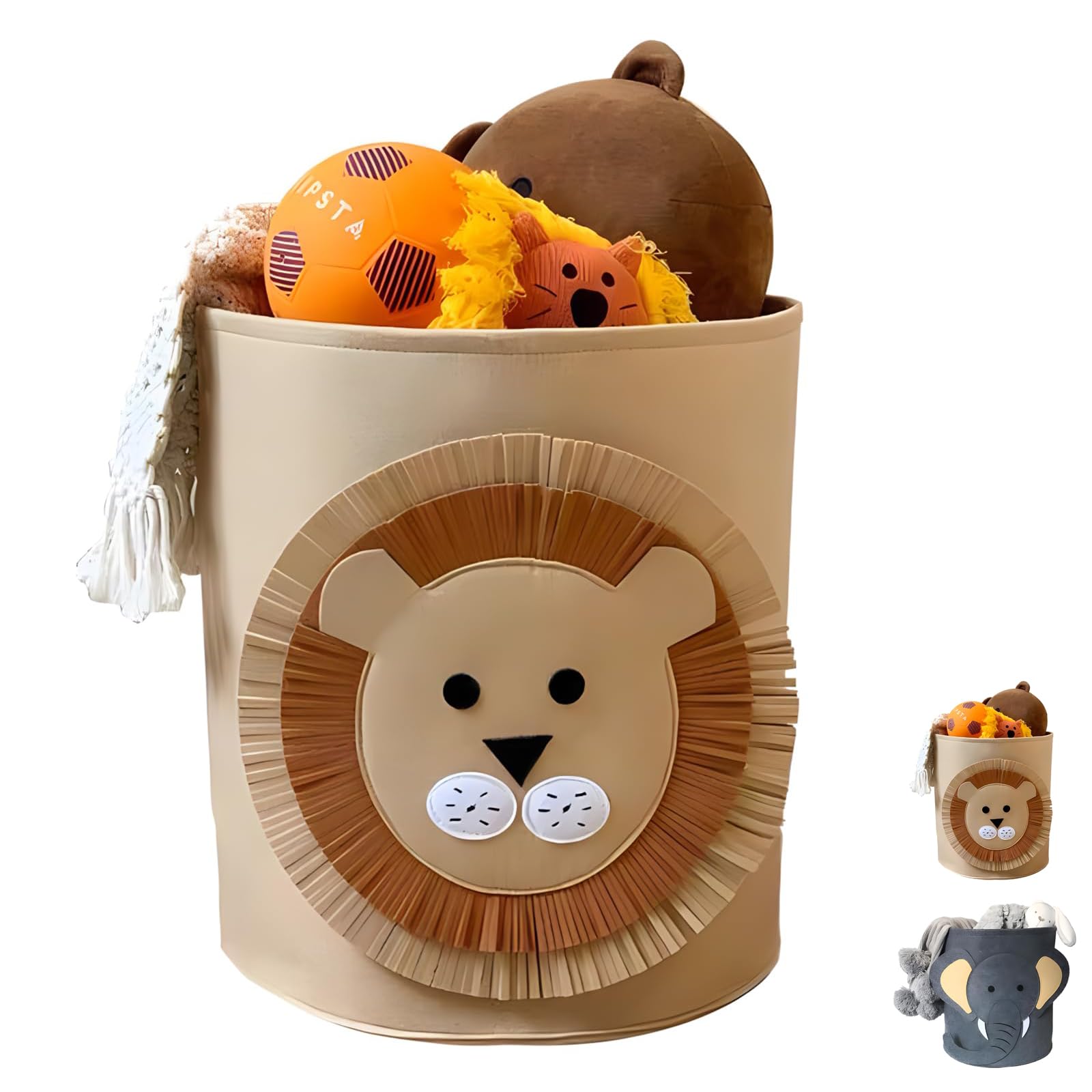 Foldable Toy Storage Bin with Handles, Lion Design, 24"" x 12"", Playroom