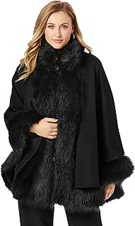 Women's Plus Size Faux Fur Trim Wool Cape