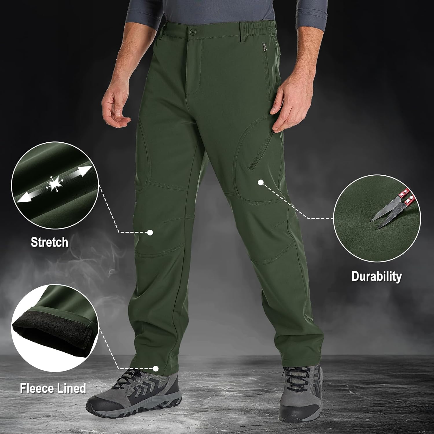 Mens Hiking Pants Water Repellent Outdoor Snow Skiing Camping Fleece Lined Insulated Winter Pants - Image 5