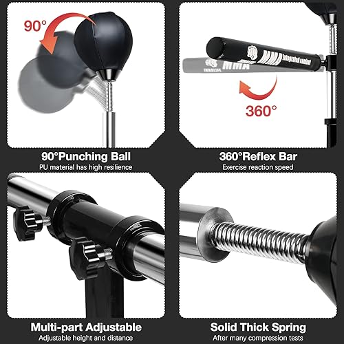 Miniatura 2 de INNOLIFE Barra giratoria de boxeo con bola de velocidad de 2 piezas, entrenador de velocidad MMA montado en la pared multifunción, poste de función