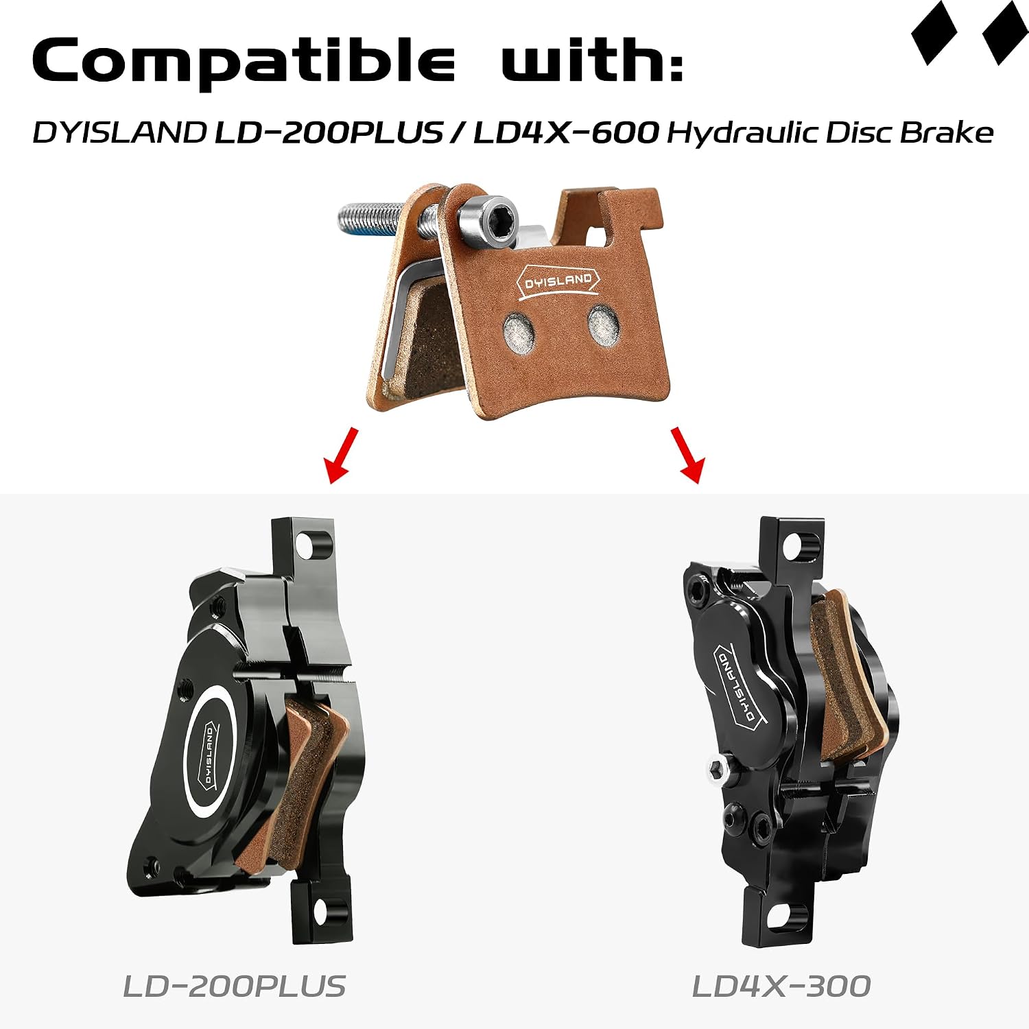 MT600 Electric Bike Disc Brake Pad Two Pairs, Suitable for DYISLAND LD-200PLUS LD4X-600, (Semi-Metallic/Sintered-Metal)