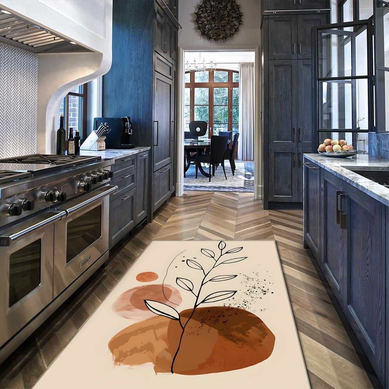 Grand tapis pour salle à manger et entrée au style vintage beige