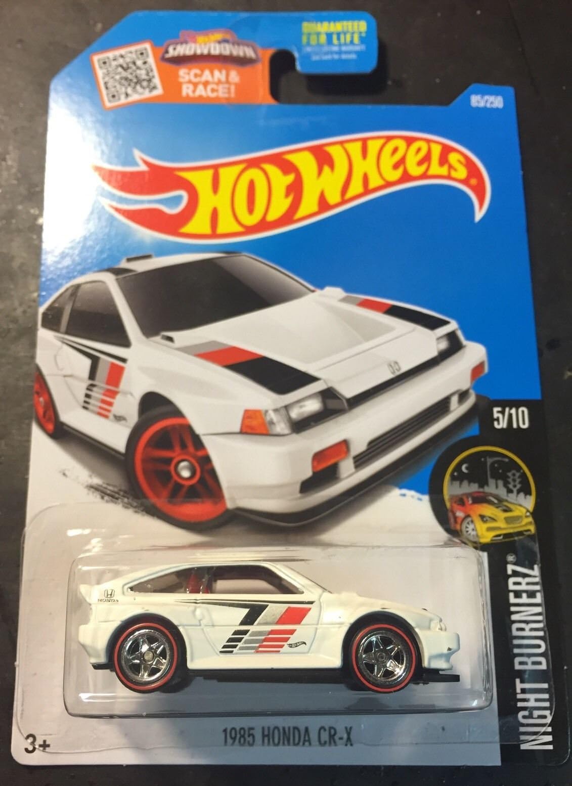 HOT WHEELS 2016 NIGHT BURNERZ 1985 HONDA CR-X White 85/250 (Long Card)